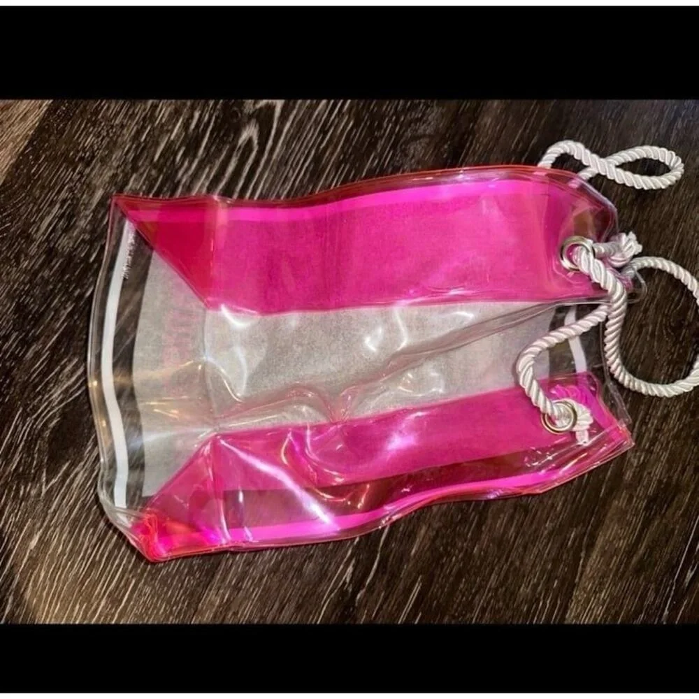Juicy‎ Couture Pink Clear Vinyl Tote Bag Rope Handle Y2K Beach Bag